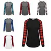 Koszulka z długim rękawem Elk Print Patchwork Kobiety Plaid Boże Narodzenie T-shirt Plus Rozmiar Xmas Topy Tees Bawełniane Casual Bluzka O Neck Azyq6823