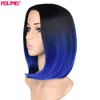 Mode Ombre bleu couleur Bob cheveux courts perruques synthétiques pour les femmes noires température de chaleur naturelle naturel Cosplay cheveux perruques