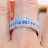 BRAND 925 SILVER PAVE Радиант огранки ПОЛНОЕ Многоцветное кольцо с драгоценными камнями для женщин ВЕЧНОСТЬ БАНДА ВЗАИМОДЕЙСТВИЕ СВАДЬБЫ Кольца палец