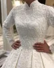 Muzułmański z długim rękawem arabski suknie ślubne Wspaniałe koronki Koronki 2020 Suknie ślubne Sweep Pociąg High Collar Vestidos De Novia Plus Size Al4474
