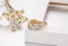 Triple Circles Gold Rose Gold Silver Ring Three Colors Luxury Jewelry 925 Silver Pave 5A CZ Ring Women Wedding Finger Rings Gift223y