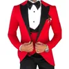 Suits Homens Terno-de-rosa com preto lapela para homens Personalizado Terno Magro Groom personalizado 3 peça Wedding Masculino (Jacket + Pant + Vest)