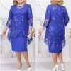 Sheer Top Plus Size Evening Dresses Formal Mother Party Wear Modest 3/4 Long Sleeve Mother of Bride Groom Dress