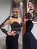 Robes de soirée sirène robes de bal noires longues 2019 robe de soirée en dentelle à col haut Sheer Cocktail Party robes formelles Vestidos de Fiesta