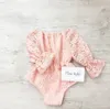 2020 rompers luva infantil chifre rendas escalada terno malha branco rosa laço completo jumpsuits ocos-out de uma peça