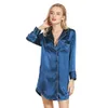 Miarhb Kadın Seksi Saten Pijamalar Bayanlar Placow Good Bayanlar Mujer Solid Nightwear Uzun Kollu Yumuşak Tops Nightshirt