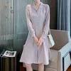 캐주얼 드레스 세련된 핑크 빈티지 우아한 드레스 여성 봄 사무실 숙녀 블루 베이지 작업 거리 저녁 식사 한국 스타일 레트로 2021