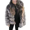 Fashion Hooded Full Sleeves Winter Fur Coat Navy Blue Casual Women Faux Fur Thick Warm Jacket Fourrure Femme