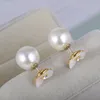 Fashion-charm stud örhänge med 1,3 cm boll pärla och blomma 18k guldpläterade smycken romantiska kvinnor örhängen gratis frakt pS6747