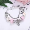 Vente en gros - Bracelet de perles de verre rose glamour pour Pandora Style Crystal Snowflake Pendentif Lady Bangle Jewelry