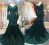 Dark Green Long Sleeve Evening Dress Formal Elegant Mermaid Lace Beaded V-neck Lace Prom Dresses Long Party Dress For Women Special Occasion