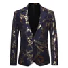 Erkek Takım Elbise Blazers Erkekler Bir Düğme Altın Folyo Damgalama Altın Çiçek Baskılı Suit Kulübü Sahne Düğün Spor Ince Örgün Fit Casual Blazer1