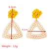 Handmade rattan woven square wool ball women's ladies earrings geometric metal plated earrings vintage jewelry jewelry