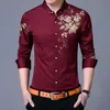 Golden Rose Flower Print Dress Shirt Men 2020 Fashion New Slim Fit Long Sleeve Chemise Homme Casual Button Down Shirt Male White