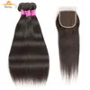 Raw Indian Virgin Human Hair Bundels met Sluiting 10A Rechte Extensions Onverwerkte Body Wave Haar Weeft met Frontale Bulk Order Vendor