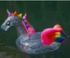 새로운 180cm 유니콘 풀 플로트 투명 레인보우 페가수스 말 수영 링 풍선 홀로그램 반짝이 성인 어린이 물 재미있는 장난감