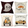 4 pièces Halloween jeter oreiller couvre citrouille château chauve-souris thème canapé décor à la maison coton lin jeter taie d'oreiller housses de coussin