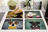 북유럽 만화 동물 개 시리즈 인쇄 플레이스 매트 면화 린넨 사랑스러운 식기 절연 패드 코스터 식탁 장식 T200703