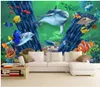 3D Foto behang Custom 3D Muur Muurschilderingen Wallpaper 3D Haai Dolfijnen Drie-Dimensionale Onderwater Wereld Kinderkamer Kinder Muurschildering