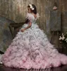 Ombre 2020 Federballkleid Blumenmädchenkleider für Hochzeit Perlen Bateau-Ausschnitt Applizierte Kleinkind-Festzug-Kleider Tüll abgestuftes Kinder-Abschlussballkleid