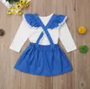 Kids Clothes Baby Girls Lace Suspender Skirt Clothing Sets Children Long Sleeve Top Mini Dresses Suits Spring Autumn Clothing Set YP827