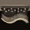 Contemporary LED Crystal Chandelier Lighing Rain Drop Crystals Ceiling Light Fixture Wave Design for Diningroom Living Room