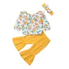 레몬 아기 소녀의 옷 유아 소녀의 옷 3pcs 소녀 의상 의상 + 머리띠 + 플레어 바지 아기 양복 아이 세트 유아 의류