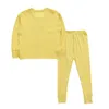 Enfants Solide Couleur Pyjamas Bouton Décoration Enfants À Manches Longues Élastique Accueil Service Été Automne Vêtements De Nuit Bébé Vêtements Ensembles HHA500