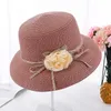 Ny mode sommar blomma sol hattar för kvinnor brett brim elegant halm hattar femme utomhus strand hatt blommig båge solskugga hattar