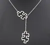 Moda prata tibetana autismo jóias consciência quebra-cabeça dupla peça de quebra-cabeça pingente cruz ajustável laço colar presentes