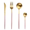 Ny nybörjad portugisiska porslin Stainless Steel Set Golden Flat Spoons Kitchen Bar Bestick Bestick Presenter Set Top Grade Bröllop Gaffel Sked