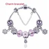 16–21 cm Charm-Armband aus 925er Silber, rosa Kristall-Charm-Perlen, Zubehör, vierblättriger Anhänger, passend für Pandora-Schlangenkette, DIY-Schmuck als Geschenk für Kinder und Frauen