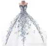 Luxury Blue Appliqued Ball Gown Wedding Dresses Sweetheart Neckline Sequins Lace Chapel Train Custom Made Wedding Bridal Gown