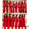 Arabische rode zeemeermin bruidsmeisje jurken elegante een schouder kant gesplitst plus size bruiloft gasten jurk Afrikaanse meid van eer jurken