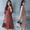 Kore tarzı kadınlar maç mizaç Giyim Kırmızı Deve Mor dış giyim bayan uzun kollu ceket Kadın Yün Polyester Uzun Palto Karışımları