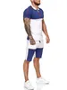 Mens suor ternos 2 peça roupas de corrida esporte conjuntos homem patchwork manga curta camiseta + calças verão casual fitness sportwear