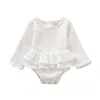 Baby Długi rękaw Romper Newborn Boy Girls Ruffles Pani Niemowlę Okrągły Neck One Piece 0-18m 6 Kolor