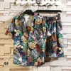 Heren Trainingspakken Zomer Mode Bloemenprint Shirts Mannen + Shorts Korte Mouw Shirt 2 Stuk Heren Set Pak Casual Shorts Sportkleding Strand H1