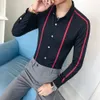 Ribbon Striped Men's Shirt Long Sleeve Slim 2019 New Men's Social Club Shirt Casual Business Dress Party Brand Top287l