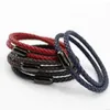Mode-bijoux bracelets pour hommes en acier inoxydable à double pont en cuir noir magnétique snap bangle mode chaude sans expédition