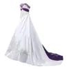 Broderade bröllopsklänningar med lila tåg lång brudklänning riktig bild