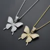 Iced Out Animal Pink Cubic Zircon Butterfly Hängsmycke Halsband med Tennis Chain Gold Silver Rosegold Hiphop Rock Smycken