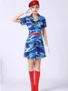 Spring Summer Women Military Clothing Camouflage Suits Woman Soldiers Dancing Dress Square Dance Performance Costume Blue Green Red