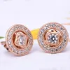 Brincos de círculo vintage real prata esterlina para pandora cz casamento de diamante designer de joias para mulheres namorada presente brinco de ouro rosa conjunto com caixa original