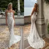 Julie Vino Illusion Mermaid Gelinlik Straplez Backless Dantel Gelinlikler Sweep Tren Aplike Gelinlik Vestidos de novia