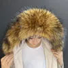 Lady Blinger Ekstra Büyük Faux Fox Kış Parka Hood Dekor DIY Sahte Ceket Rakun Yaka Kürk Atkılar Y200103