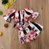 2pcs Toddler Kids Girls ensemble de vêtements de marque Stripe Floral Tunic Tops + Shorts Outfits Set Vêtements 1-6y