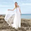 2019 Rembo Styling Beach Trouwjurken met Kant Cap Sleeves Dompelen Hals Goedkope Bruidsjurken A-lijn Vloer Lengte Chiffon Trouwjurk