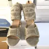 2020 Nya Kvinnor Sommar Sandal Fashion Balck High Heel With Sparkles Läder Sandaler Klänning Damskor Mid-Heel Bra kvalitet med låda