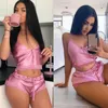 Donne Della Cinghia di Spaghetti di Seta Del Merletto Con Scollo A V Indumenti da Letto Set Arco Estate Femms Crop Magliette E Camicette Pigiama Set Della Signora Coulisse Indumenti da Notte Sexy 2020